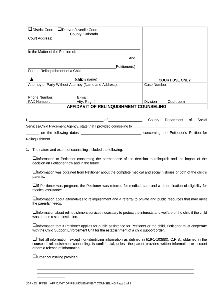 Colorado Relinquishment Counseling  Form