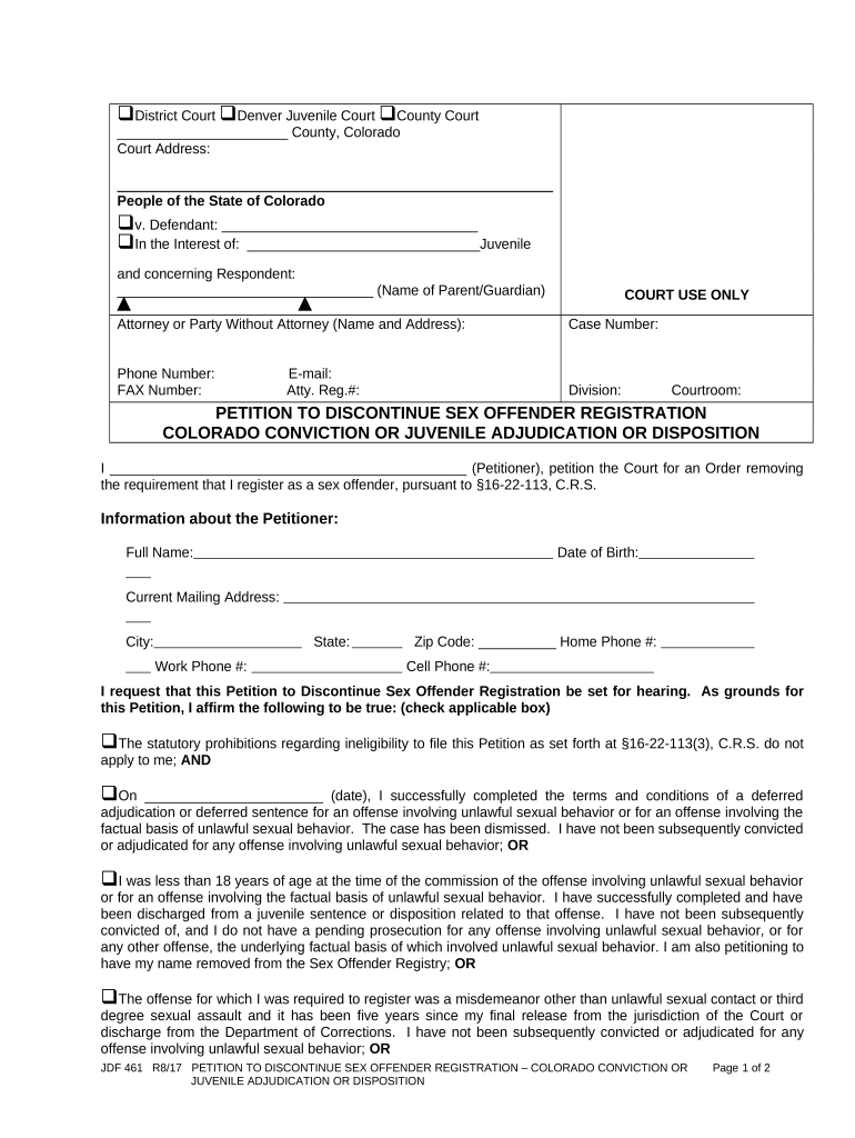 Sex Registration Colorado  Form