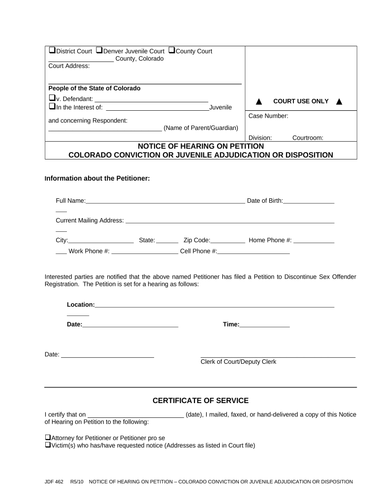 Colorado Notice Hearing  Form