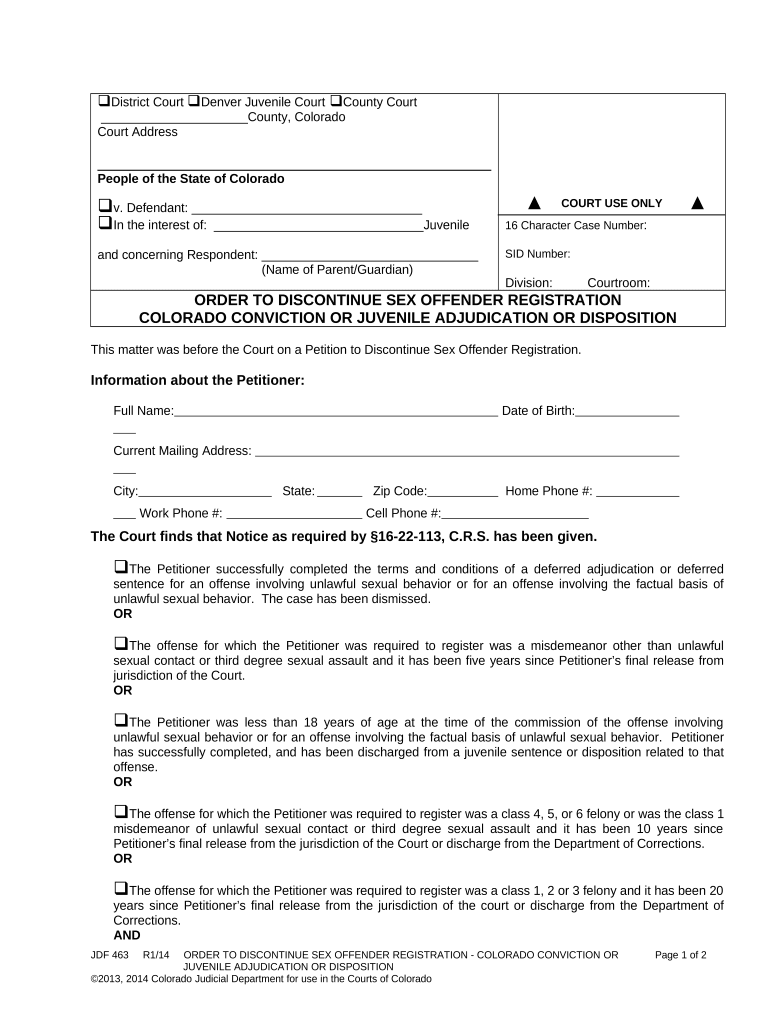 Order Sex Offender  Form