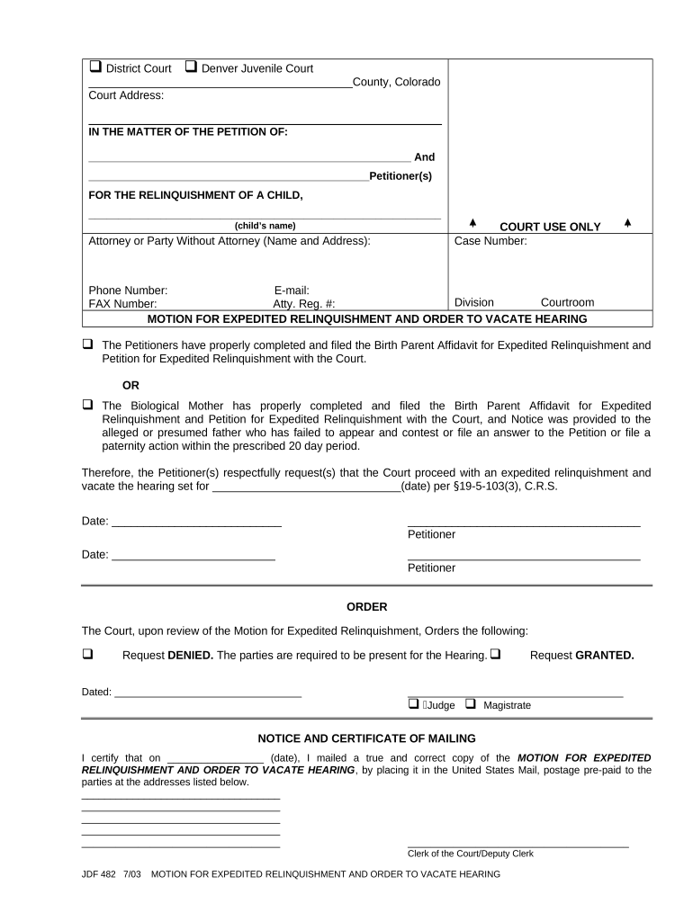 Colorado Motion Release  Form