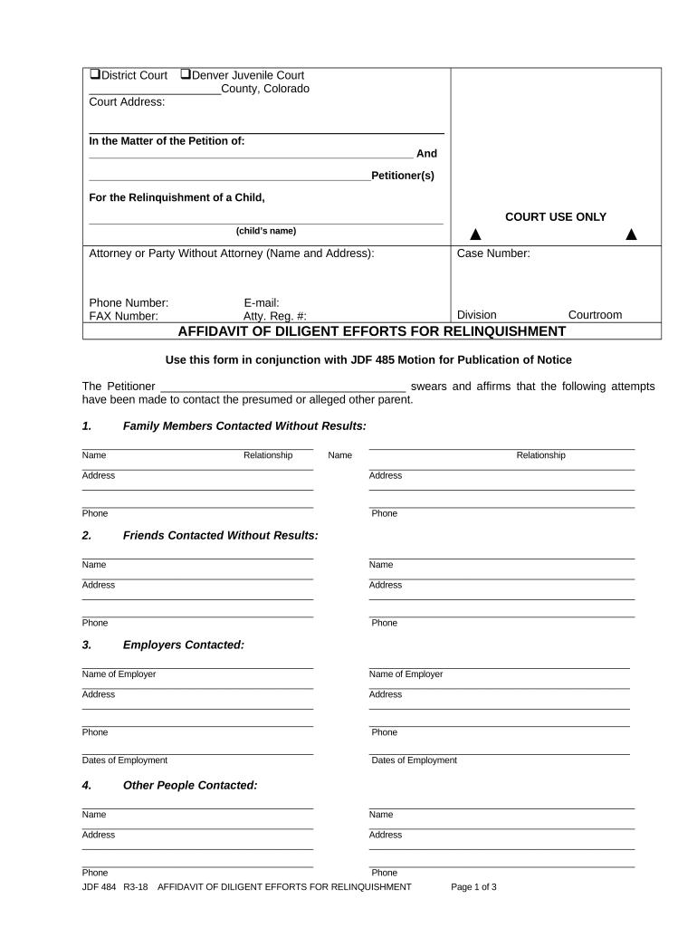 Colorado Affidavit Diligent  Form