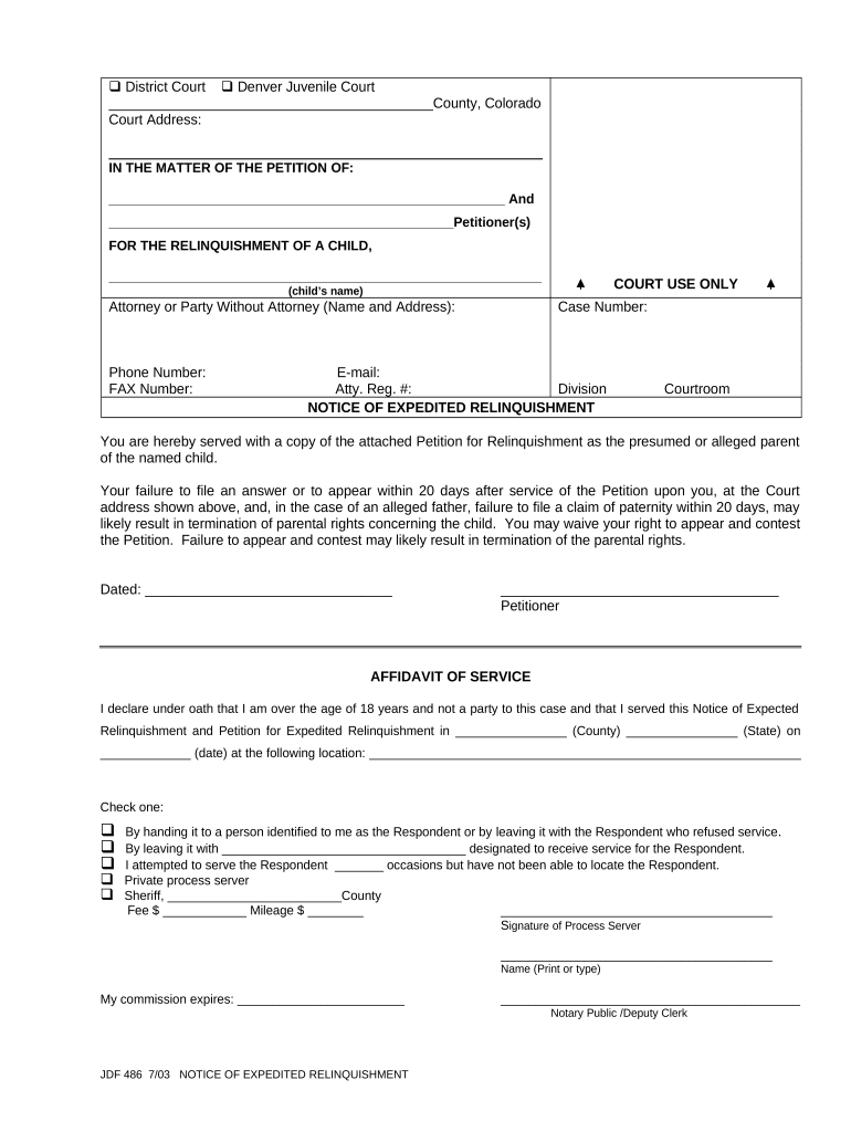 Get and Sign Relinquishment Form
