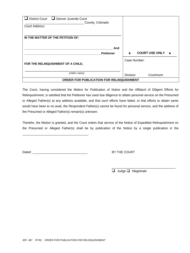 Order for Publication of Relinquishment Colorado  Form
