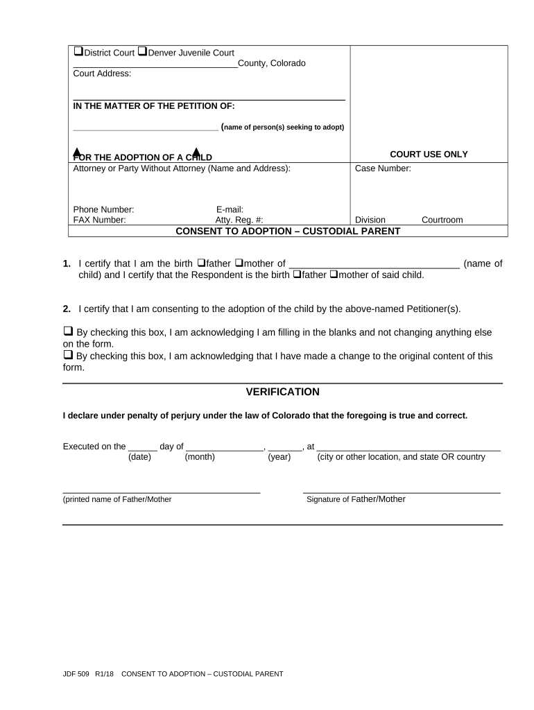 Consent Custodial Parent Colorado  Form