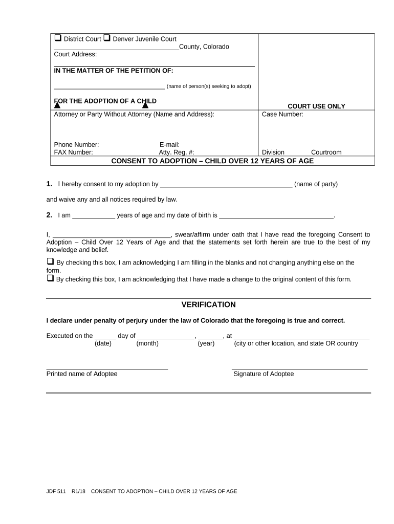 Consent Child over 12 Colorado  Form