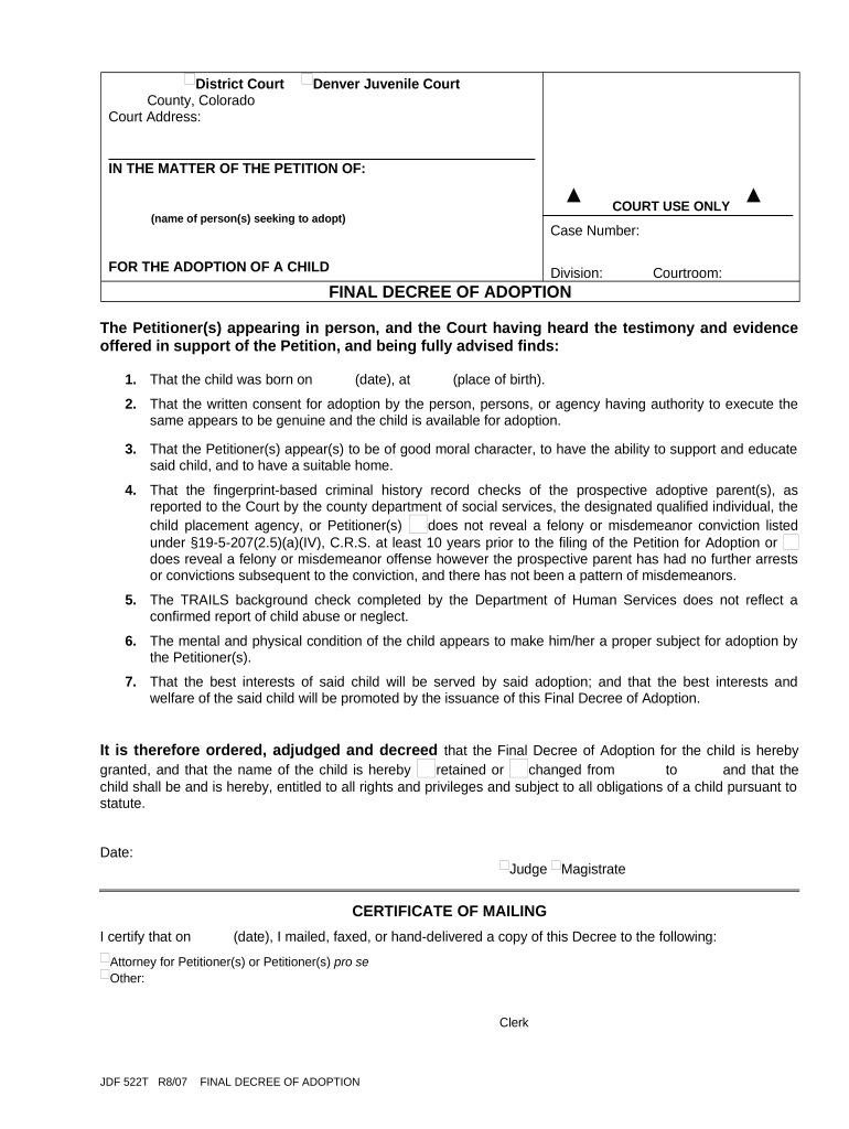 Final Decree Adoption  Form