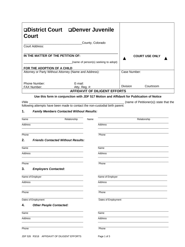 Affidavit Diligent Colorado  Form