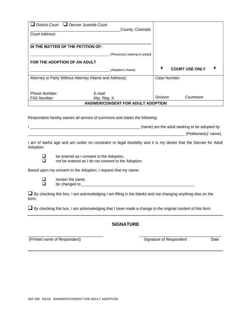 Answer Consent for Adoption Colorado  Form