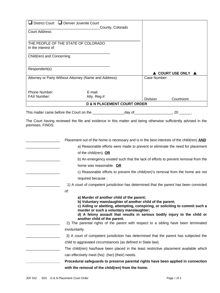 Placement Court  Form