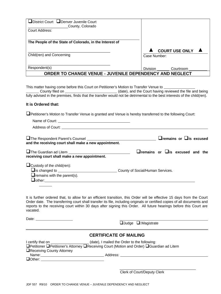 Colorado Change Venue  Form