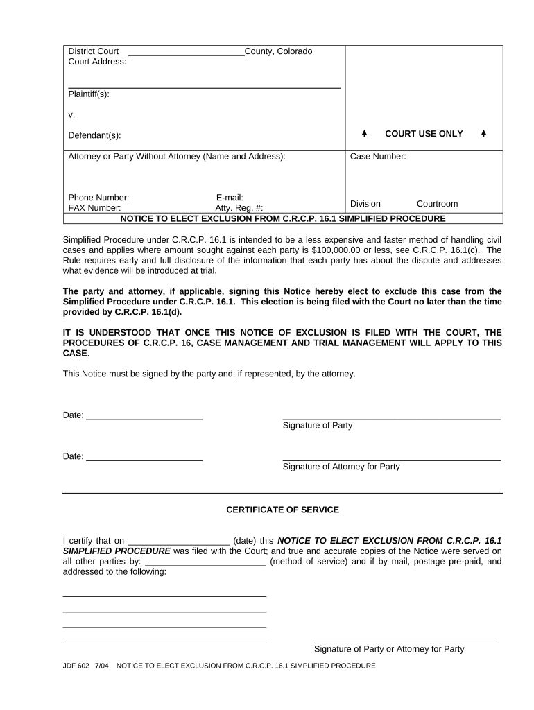 Notice Exclusion  Form