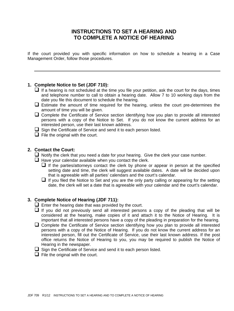 Instructions to Set a Hearing and Complete Notice of Hearing Colorado  Form
