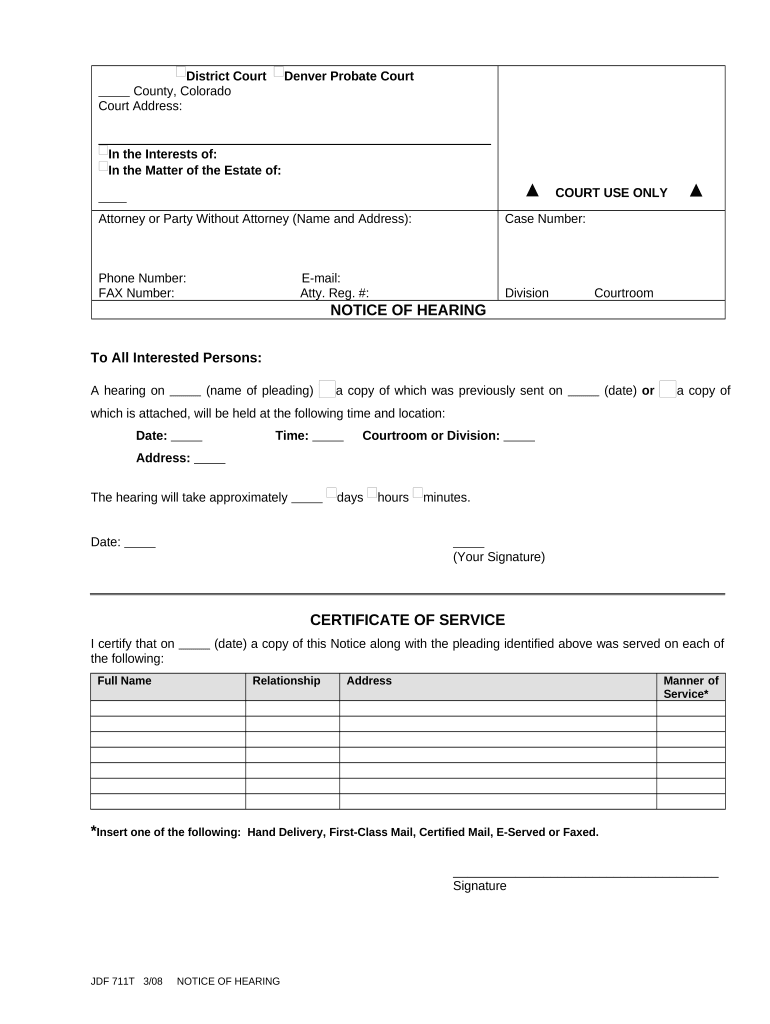 Colorado Notice Hearing  Form