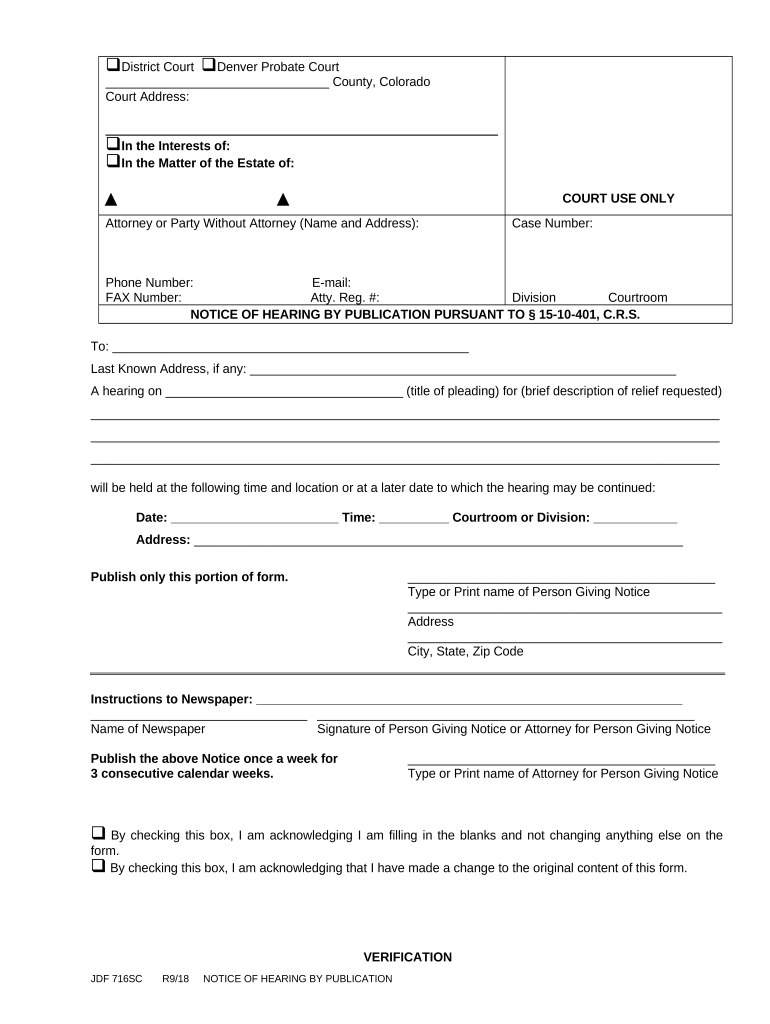 Colorado Notice Hearing  Form