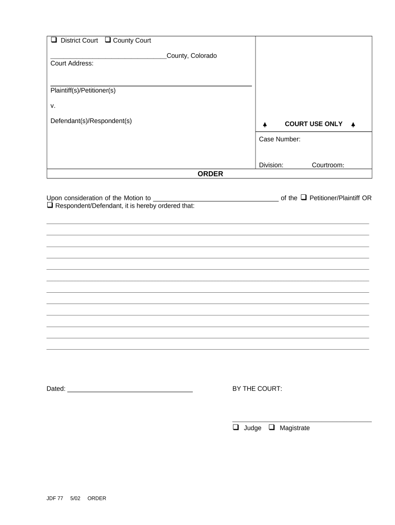 Colorado Order Civil  Form