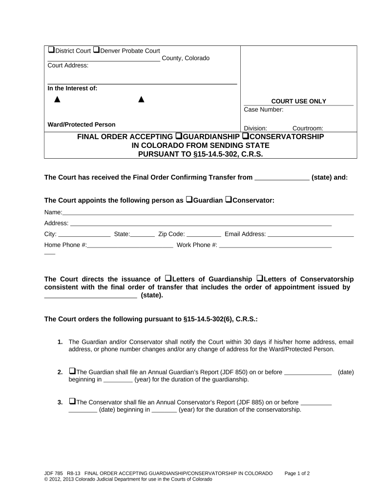 Colorado Order State  Form