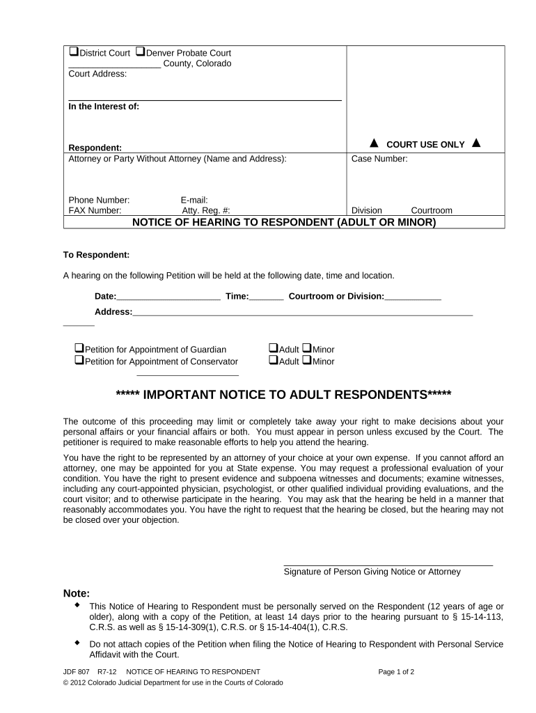 Notice Respondent  Form