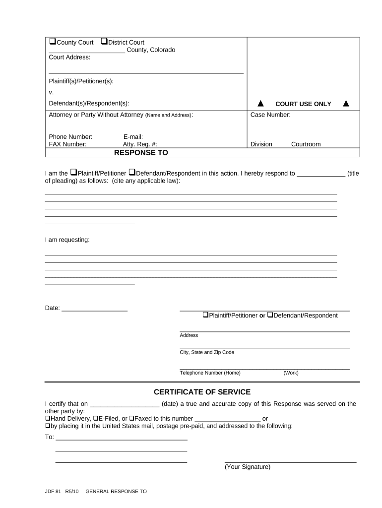 Response Generic Colorado  Form