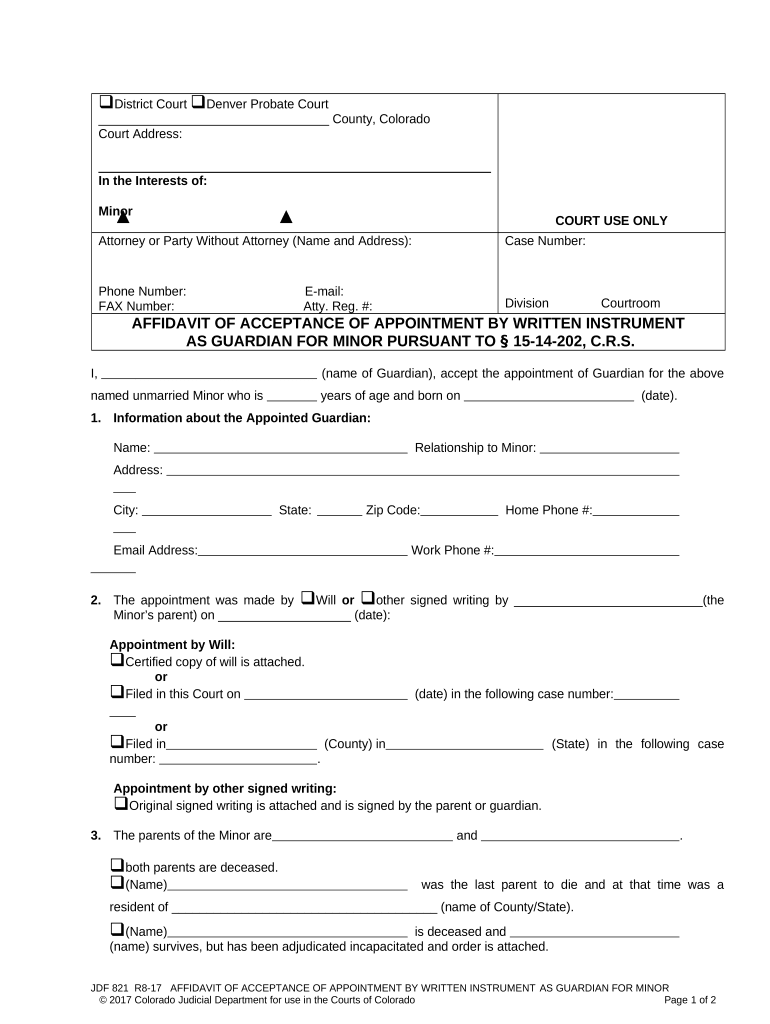 Colorado Affidavit Minor  Form