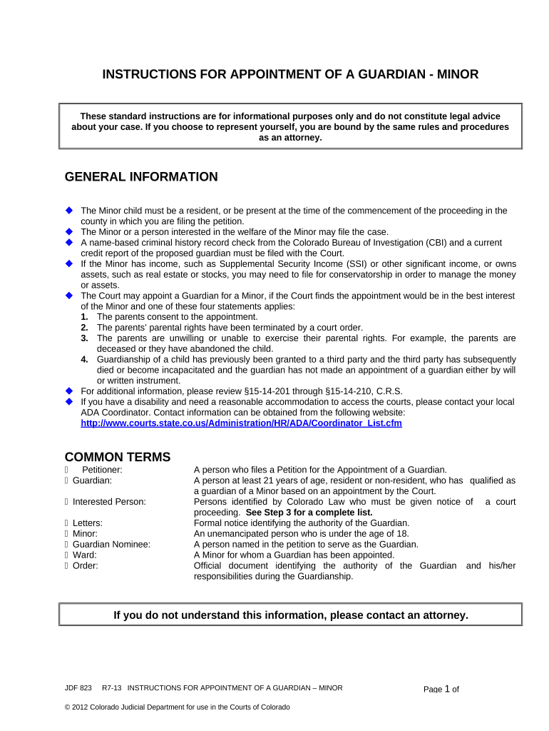 Instructions for Appointment of a Guardian Minor Colorado  Form