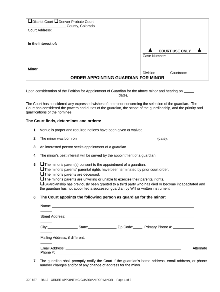 Order Appointing Guardian for Minor Colorado  Form