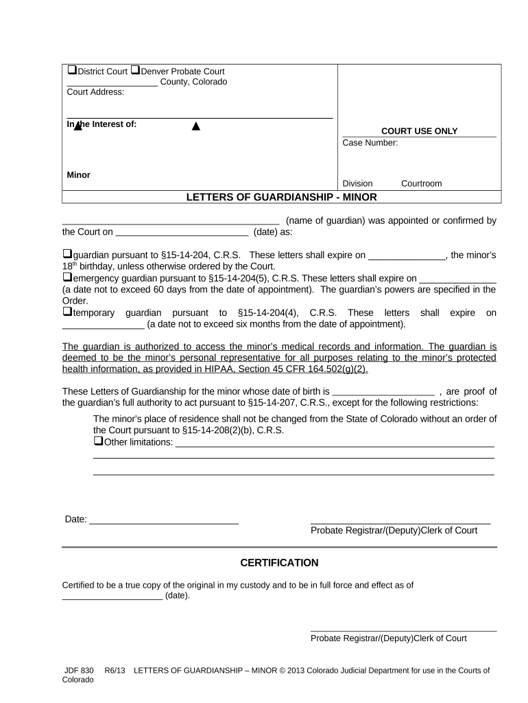 Guardianship Minor Colorado  Form