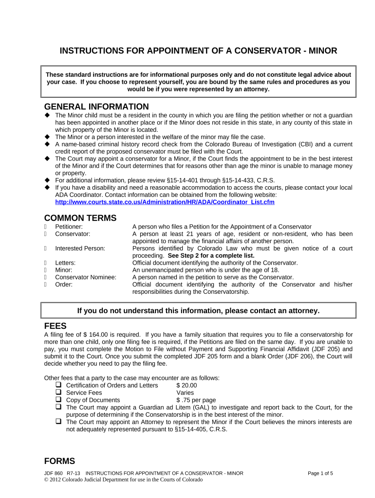 Instructions for Appointment of a Conservator Minor Colorado  Form