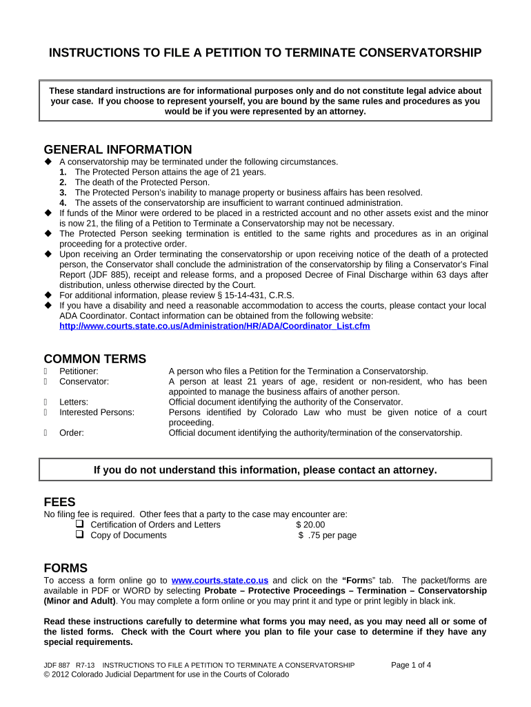 Instructions to File a Petition to Terminate Conservatorship Colorado  Form