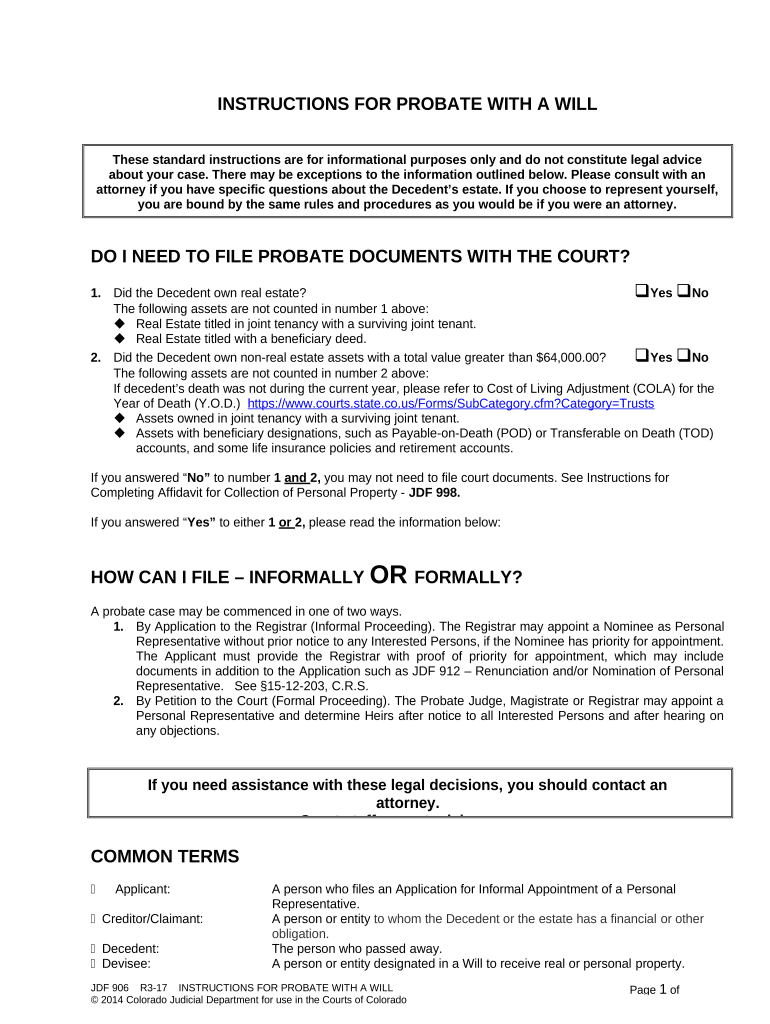 Instructions for Probate with a Will Colorado  Form