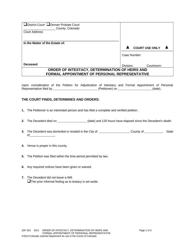 Colorado Personal Representative  Form