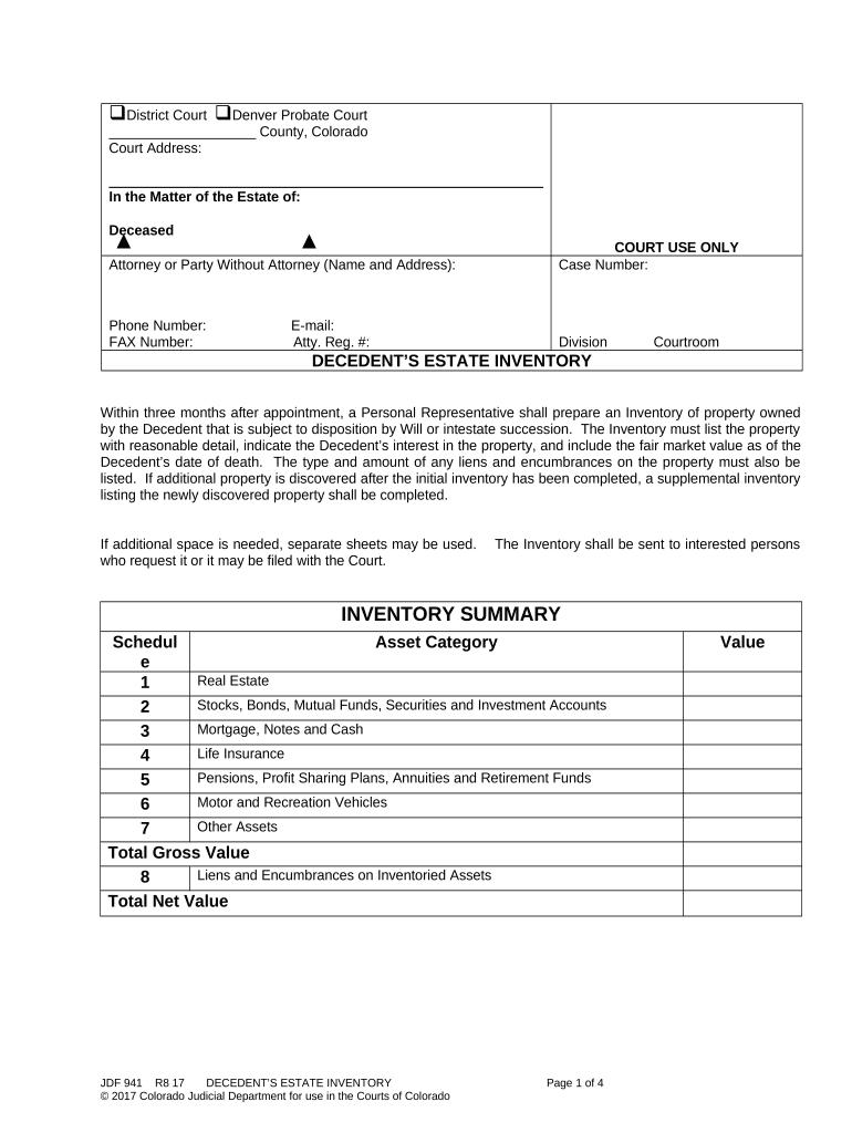 Estate Inventory Colorado  Form