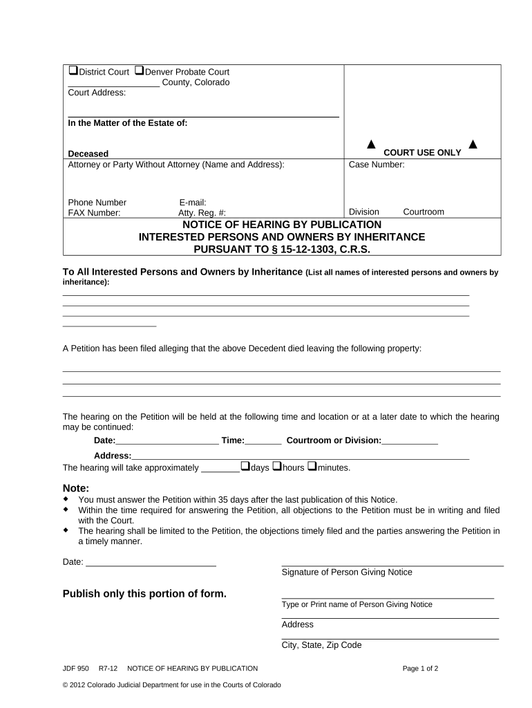 Colorado Notice Hearing  Form