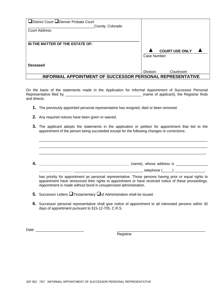 Successor Personal Representative  Form