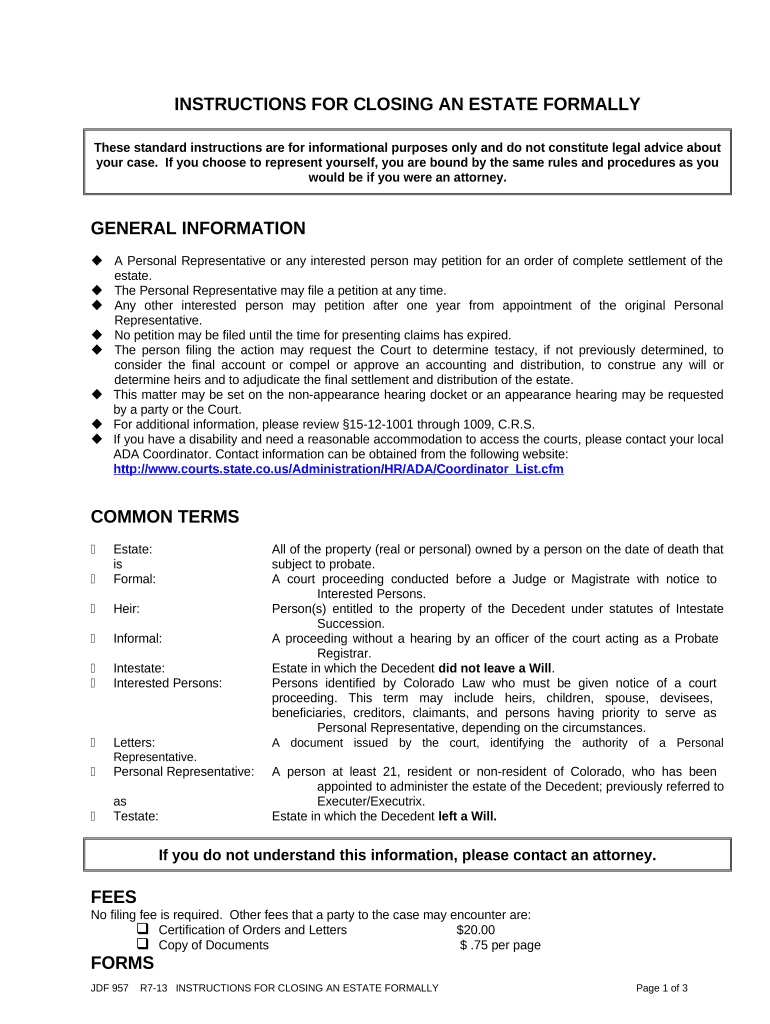 Colorado Instructions Closing  Form