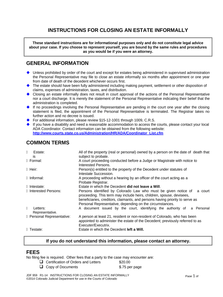 Colorado Instructions Closing  Form