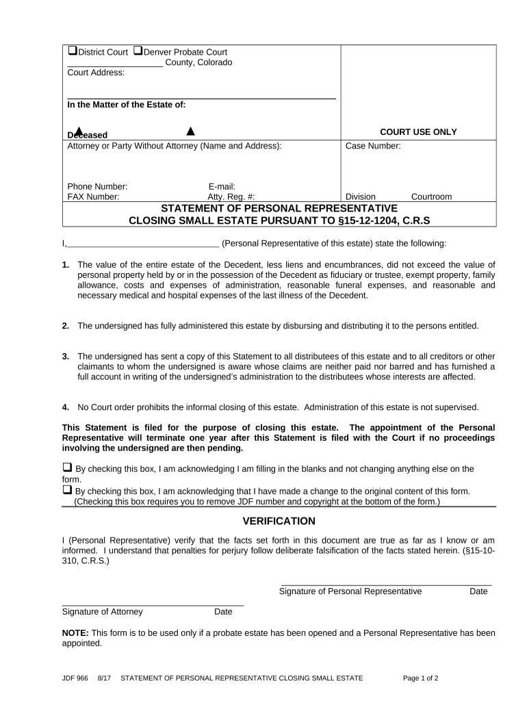 Colorado Personal Representative  Form