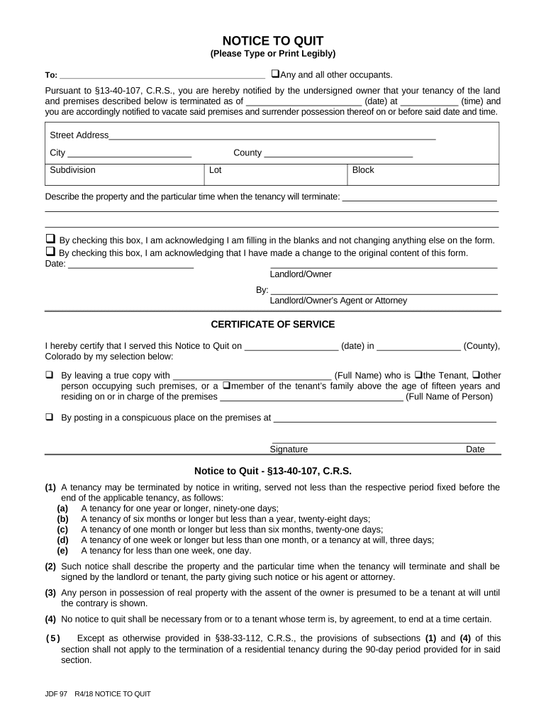 Colorado Notice Quit  Form