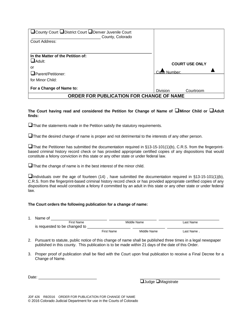 Colorado Name Change Adult  Form