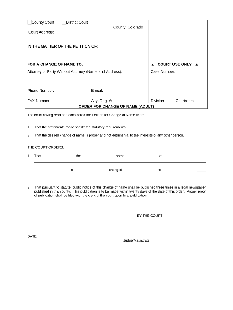 Order of Name Change for Family Colorado  Form
