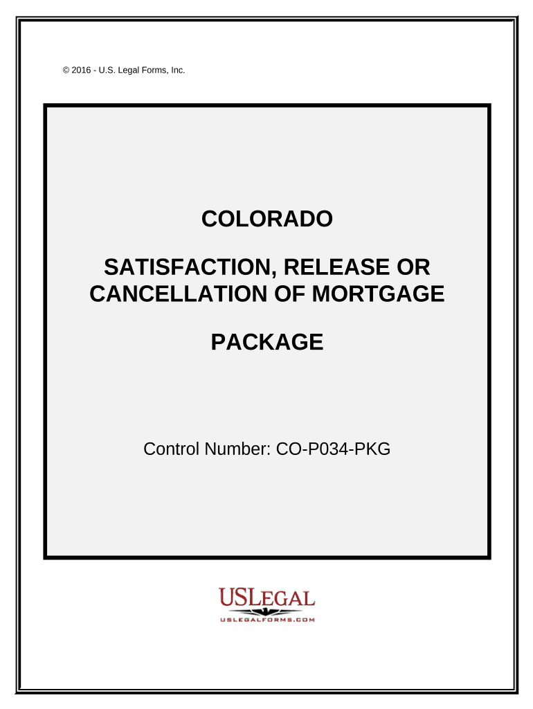 Satisfaction, Cancellation or Release of Mortgage Package Colorado  Form