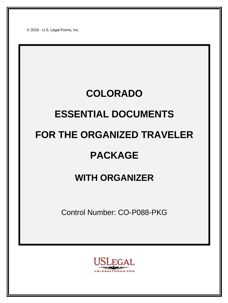 Essential Documents for the Organized Traveler Package with Personal Organizer Colorado  Form