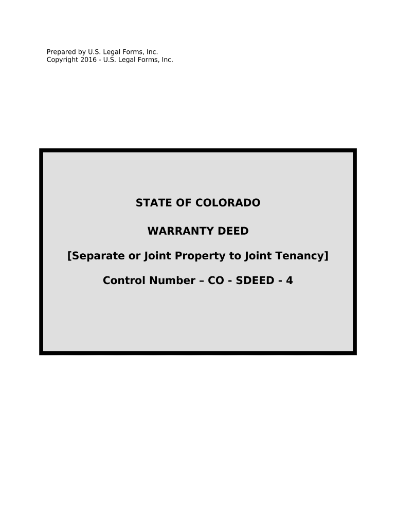 Warranty Deed for Separate or Joint Property to Joint Tenancy Colorado  Form