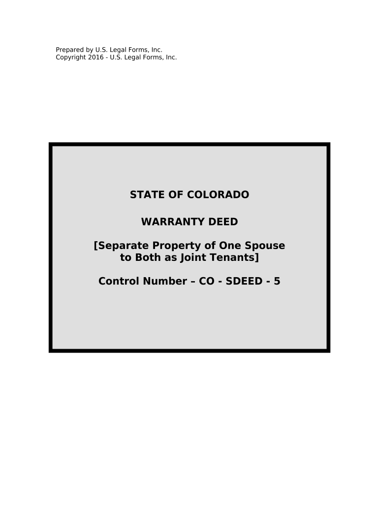 Warranty Deed to Separate Property of One Spouse to Both as Joint Tenants Colorado  Form