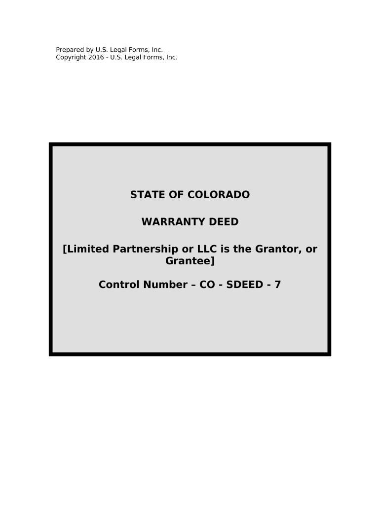 Warranty Deed from Limited Partnership or LLC is the Grantor, or Grantee Colorado  Form