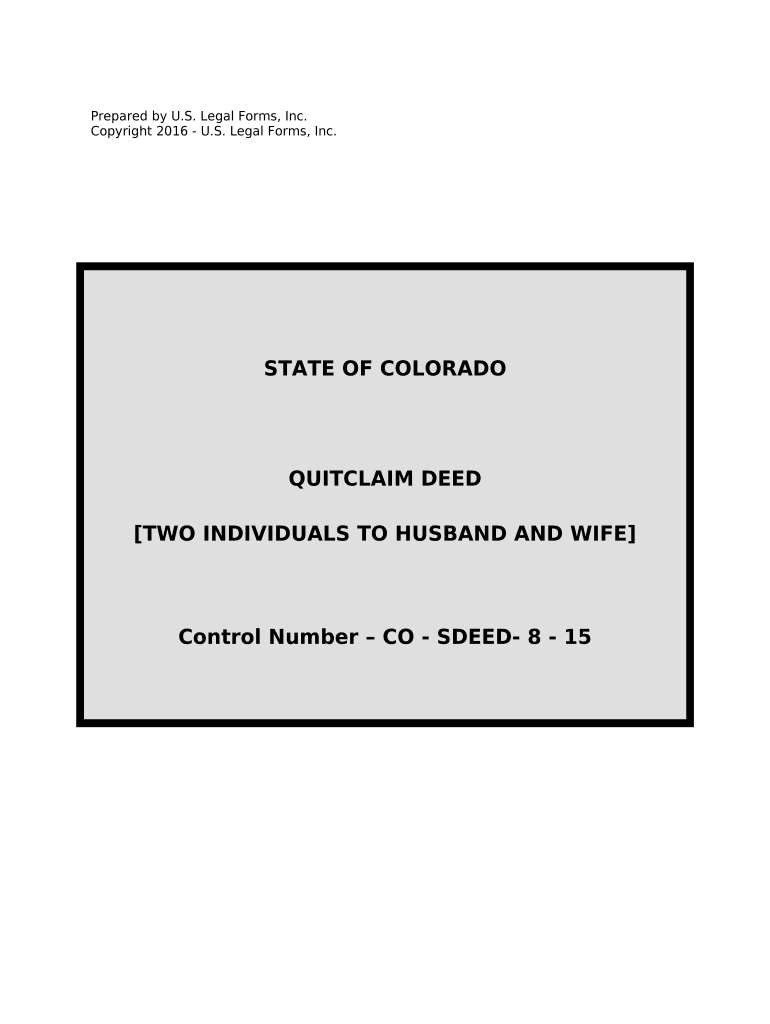 Quitclaim Deed for Two Individuals to Husband and Wife as Joint Tenants Colorado  Form