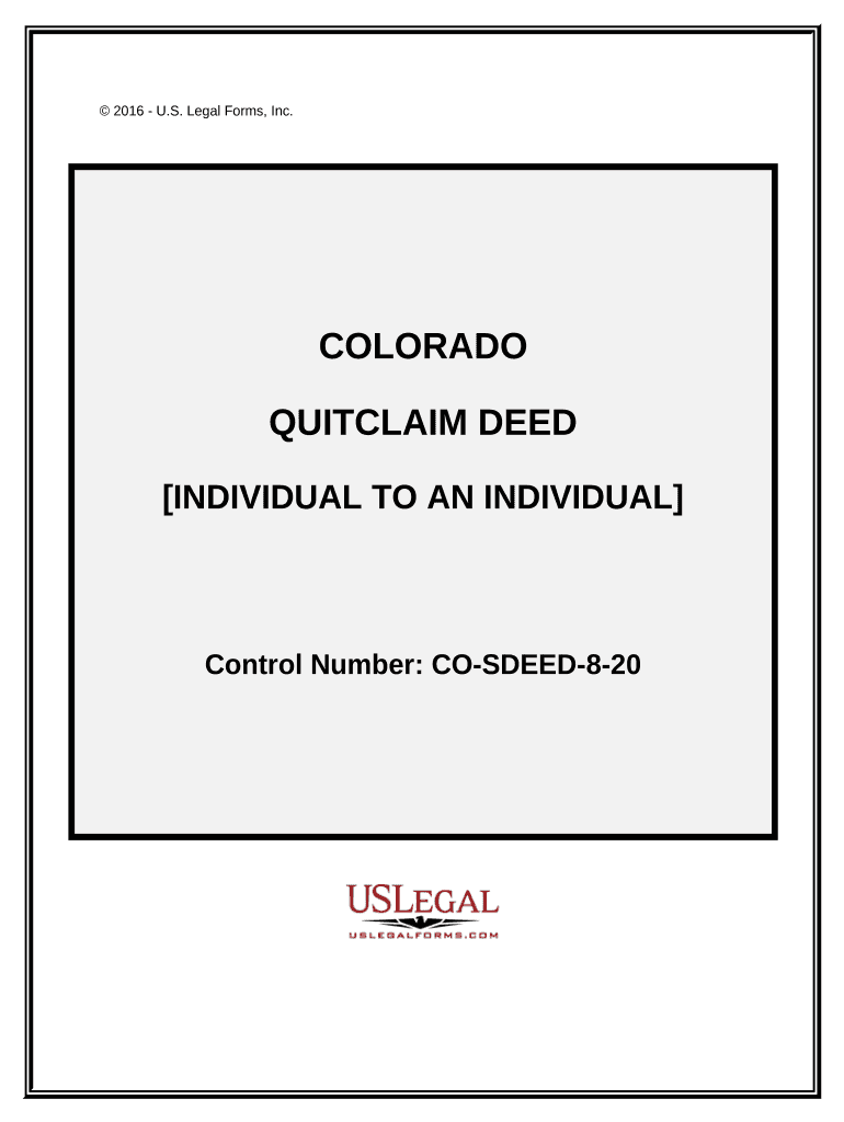 Quitclaim Deed Individual to Individual Colorado  Form