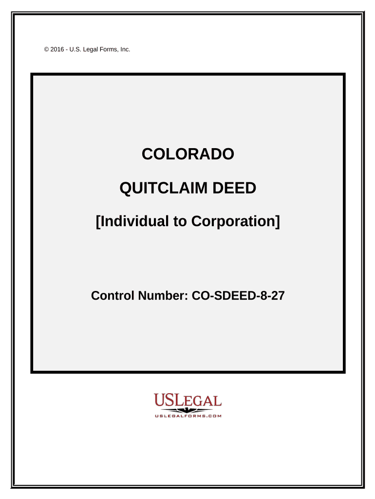 Quitclaim Deed from an Individual to a Corporation Colorado  Form