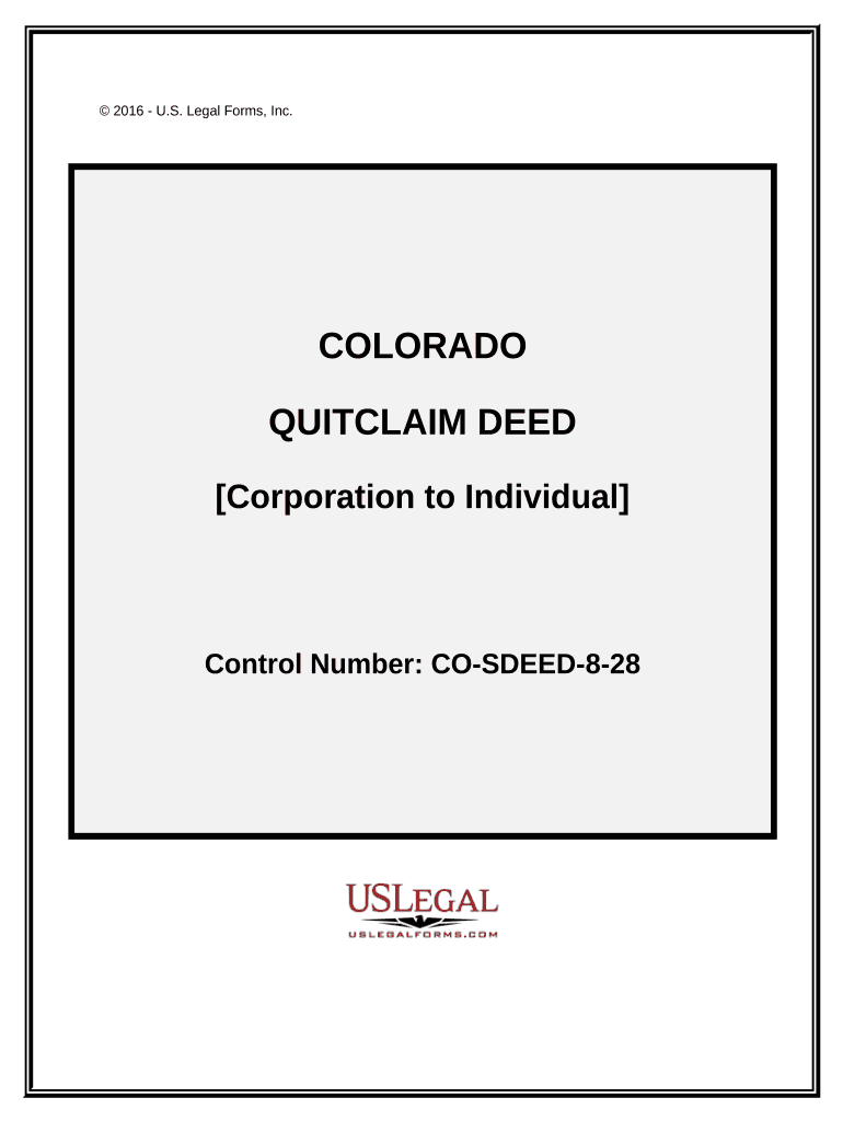 Quitclaim Deed from Corporation to Individual Colorado  Form