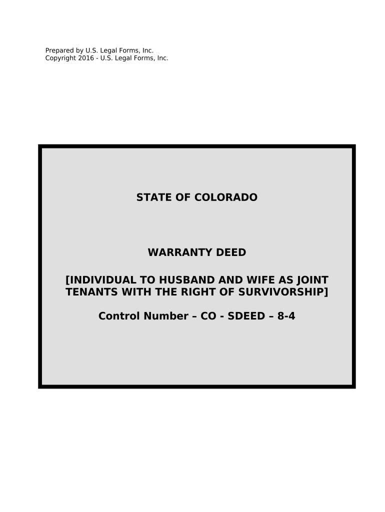 Warranty Deed from Individual to Husband and Wife as Joint Tenants with the Right of Survivorship Colorado  Form